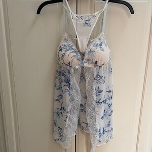 Linea Donatella Blue and White Lace Babydoll